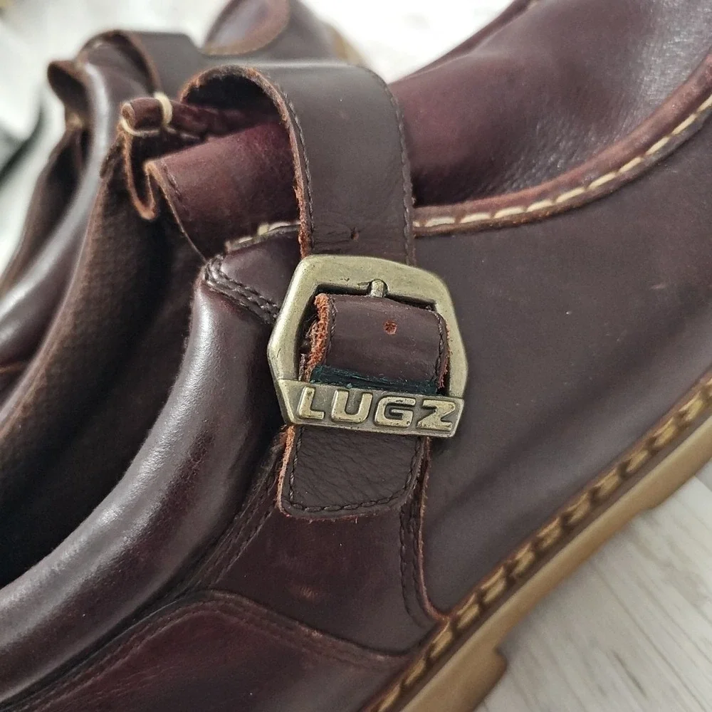 Lugz MRSL645 Men's Burgundy Brown Leather Monk Strap Moc Toe Loafers Size 12 Y2K